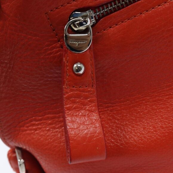 Salvatore Ferragamo Gancini Hand Bag Leather 2way Orange Auth - Picture 12 of 15